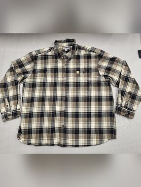 Carhartt Relaxed Fit Thick Flannel Mens 3XL Brown Plaid Long Sleeve Button Up
